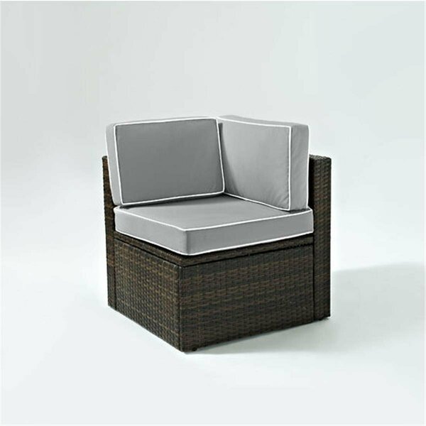 Classic Accessories 25.5 x 27 x 27 in. Palm Harbor Outdoor Wicker Corner Chair with Grey Cushions - Brown VE3036176